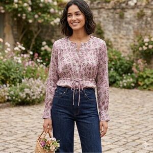 J. Crew Pink Floral Button-Up Blouse